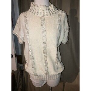 Vintage Bonnie Boerer Ivory Blinged Spring Short Sleeve Sweater Size Sm